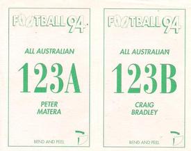 1994 Select AFL Stickers #123 Peter Matera / Craig Bradley Back